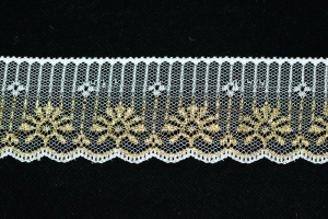 2 Inch Flat Lace, White - Gold (25 yards) MADE IN USA